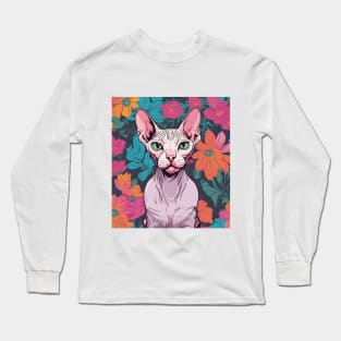 Summer Sphynx, cat with flowers Long Sleeve T-Shirt